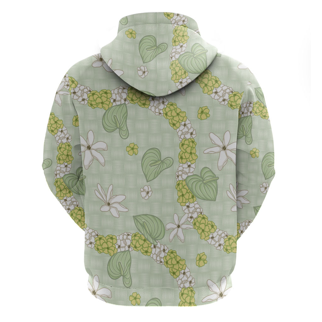 Hawaii Anthurium Tiare Pikake Lei Zip Hoodie Sage Green Lauhala Art Pattern LT01 - Polynesian Pride