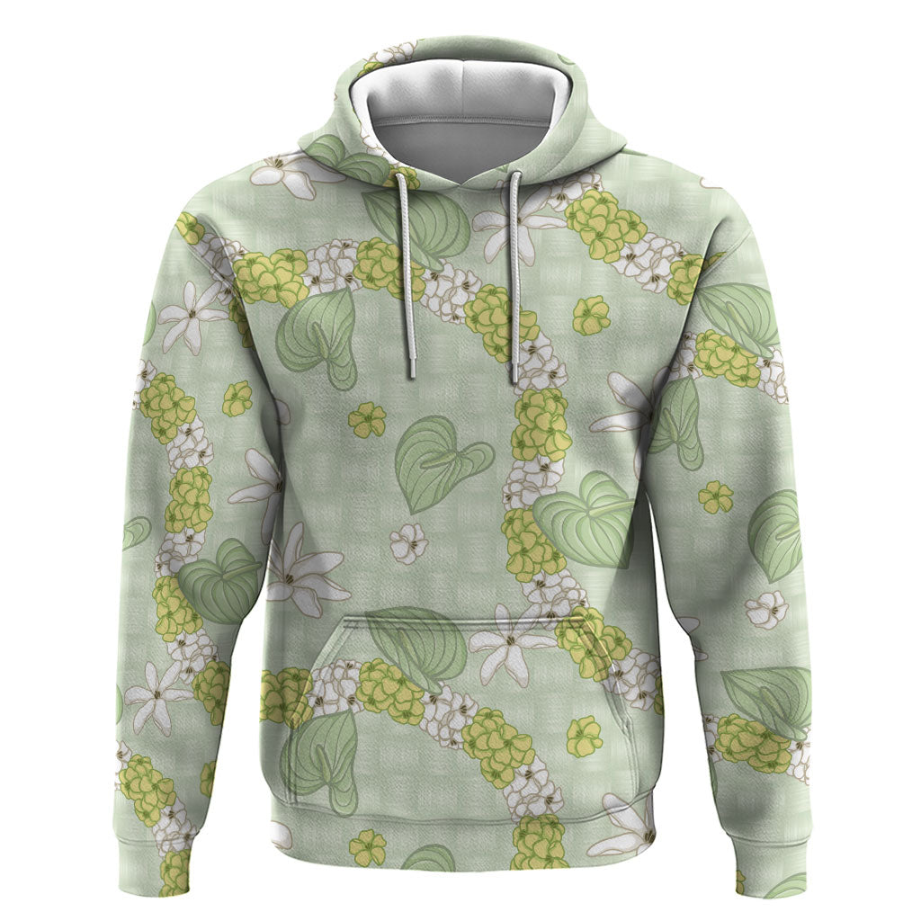 Hawaii Anthurium Tiare Pikake Lei Zip Hoodie Sage Green Lauhala Art Pattern LT01 Pullover Hoodie Green - Polynesian Pride