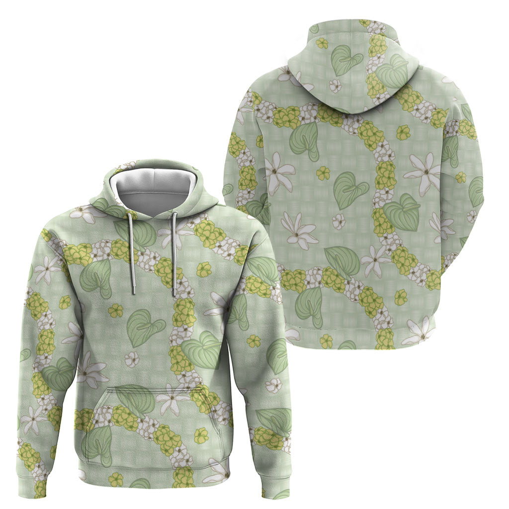 Hawaii Anthurium Tiare Pikake Lei Zip Hoodie Sage Green Lauhala Art Pattern LT01 - Polynesian Pride