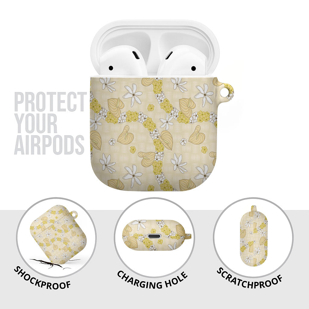 Hawaii Anthurium Tiare Pikake Lei AirPods Case Melemele Lauhala Art Pattern LT01 - Polynesian Pride
