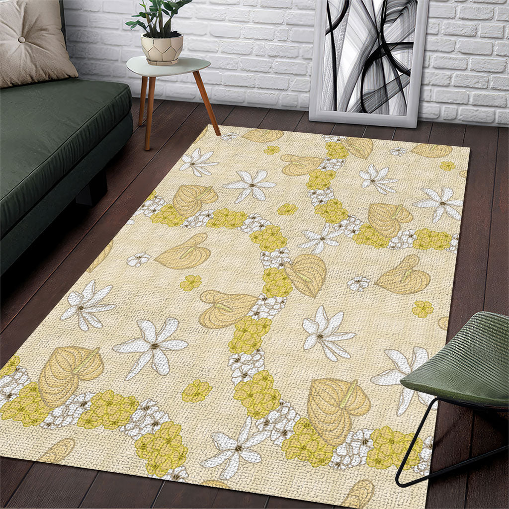 Hawaii Anthurium Tiare Pikake Lei Area Rug Melemele Lauhala Art Pattern