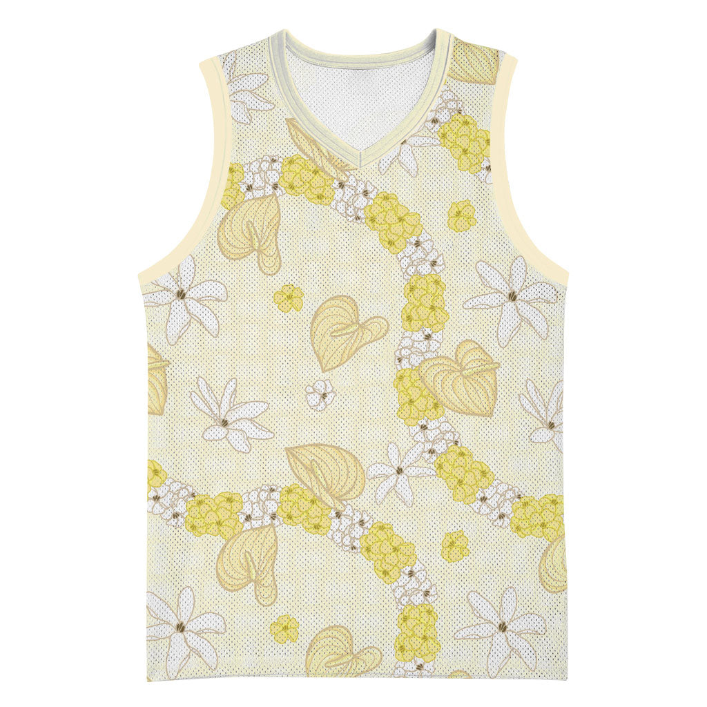 Hawaii Anthurium Tiare Pikake Lei Basketball Jersey Melemele Lauhala Art Pattern LT01 Unisex Yellow - Polynesian Pride