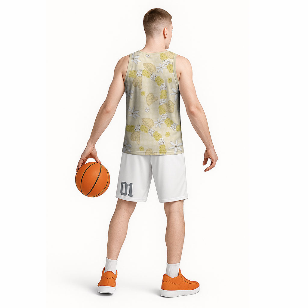 Hawaii Anthurium Tiare Pikake Lei Basketball Jersey Melemele Lauhala Art Pattern LT01 - Polynesian Pride