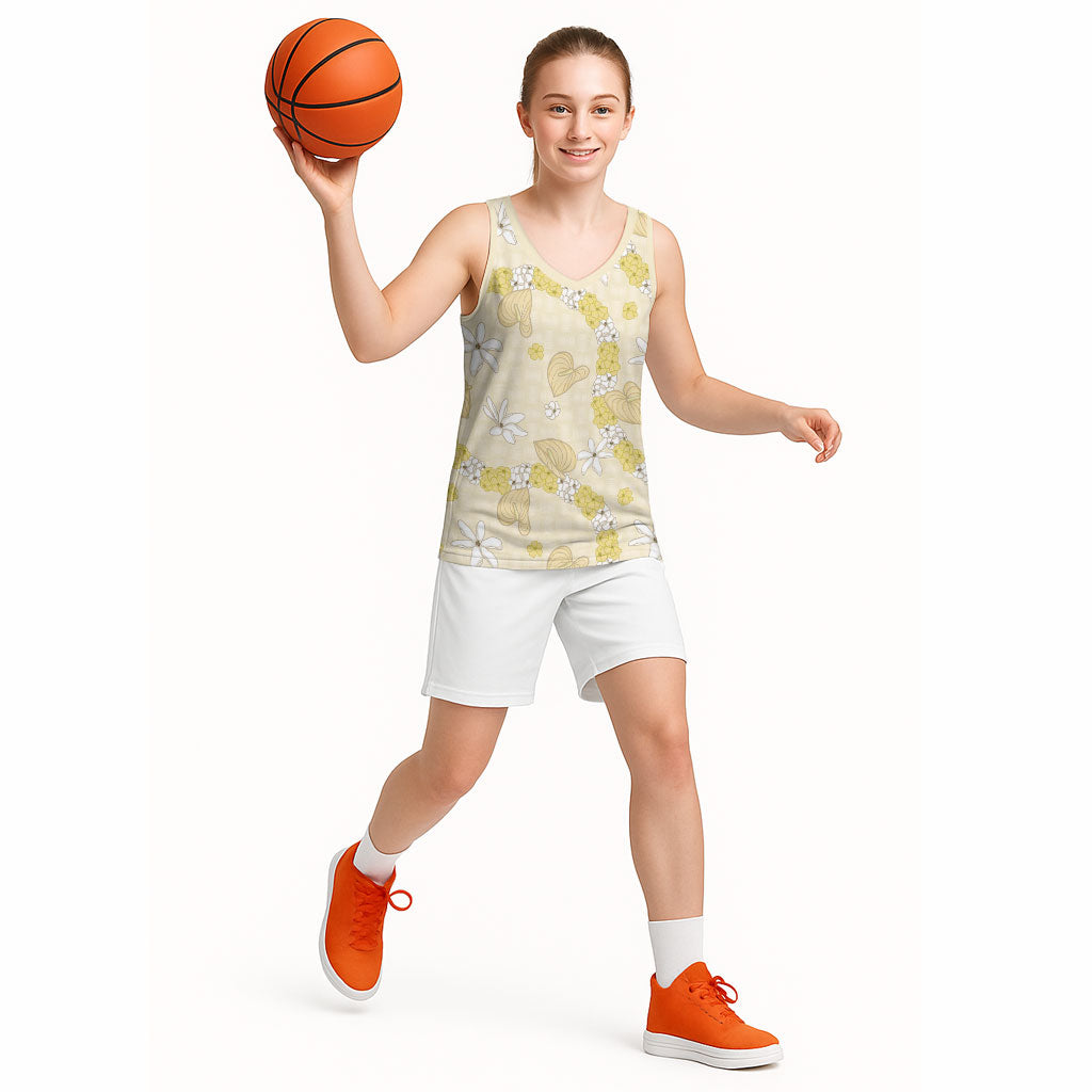 Hawaii Anthurium Tiare Pikake Lei Basketball Jersey Melemele Lauhala Art Pattern LT01 - Polynesian Pride