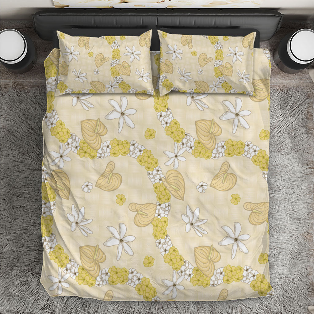 Hawaii Anthurium Tiare Pikake Lei Bedding Set Melemele Lauhala Art Pattern LT01 Yellow - Polynesian Pride
