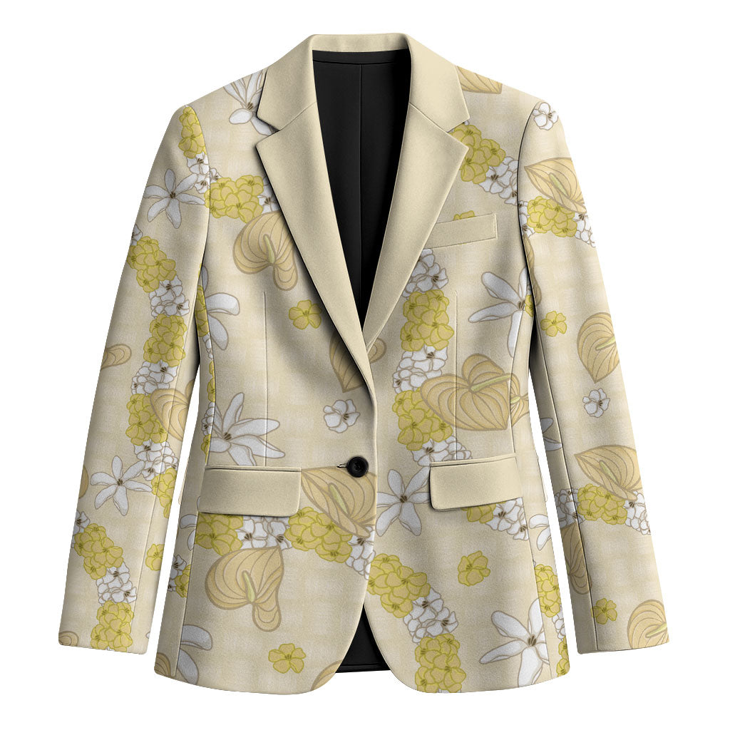 Hawaii Anthurium Tiare Pikake Lei Blazer Melemele Lauhala Art Pattern LT01 Unisex Yellow - Polynesian Pride