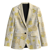 Hawaii Anthurium Tiare Pikake Lei Blazer Melemele Lauhala Art Pattern LT01 Unisex Yellow - Polynesian Pride