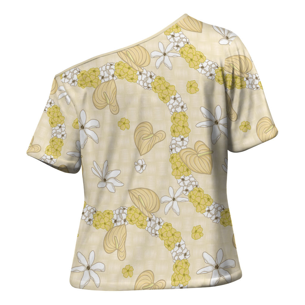 Hawaii Anthurium Tiare Pikake Lei Cross Shoulder Shirt Melemele Lauhala Art Pattern LT01 - Polynesian Pride