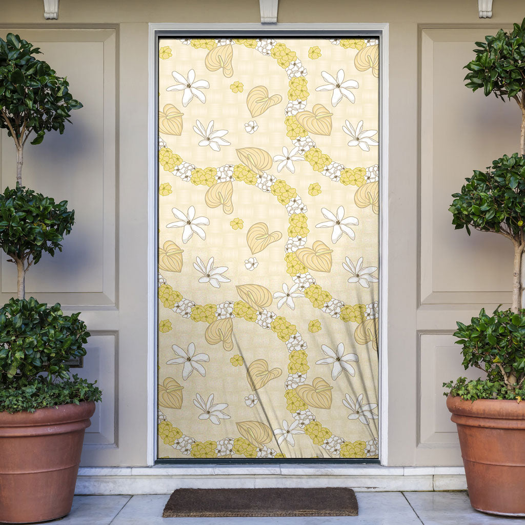 Hawaii Anthurium Tiare Pikake Lei Door Cover Melemele Lauhala Art Pattern LT01 Yellow - Polynesian Pride