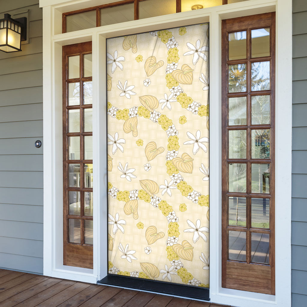 Hawaii Anthurium Tiare Pikake Lei Door Cover Melemele Lauhala Art Pattern LT01 - Polynesian Pride