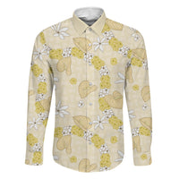 Hawaii Anthurium Tiare Pikake Lei Family Matching Long Sleeve Bodycon Dress and Hawaiian Shirt Melemele Lauhala Art Pattern LT01 Dad's Shirt - Long Sleeve Yellow - Polynesian Pride