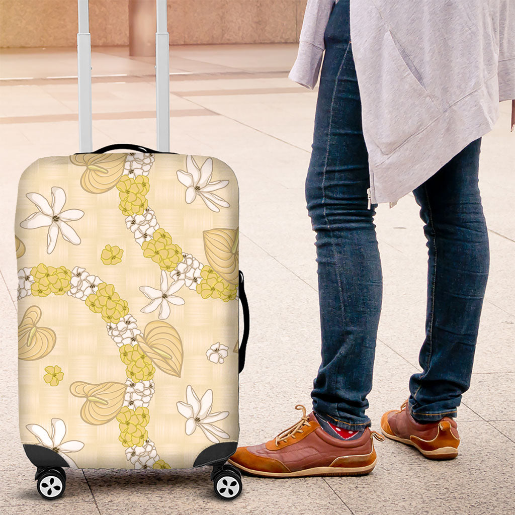 Hawaii Anthurium Tiare Pikake Lei Luggage Cover Melemele Lauhala Art Pattern