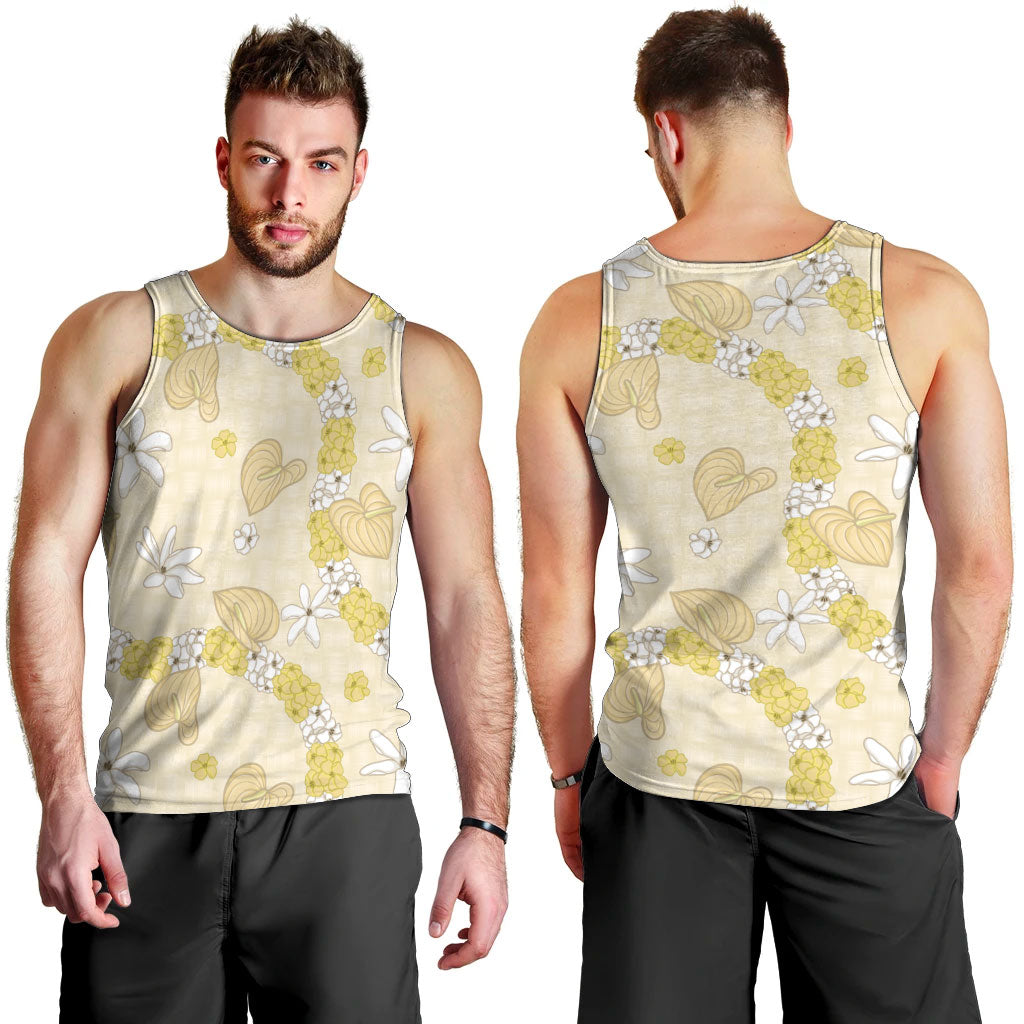 Hawaii Anthurium Tiare Pikake Lei Men Tank Top Melemele Lauhala Art Pattern LT01 - Polynesian Pride
