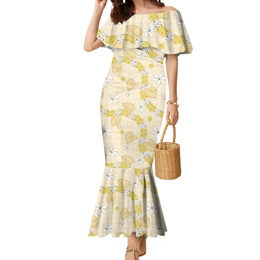 Hawaii Anthurium Tiare Pikake Lei Mermaid Dress Melemele Lauhala Art Pattern LT01 Women Yellow - Polynesian Pride