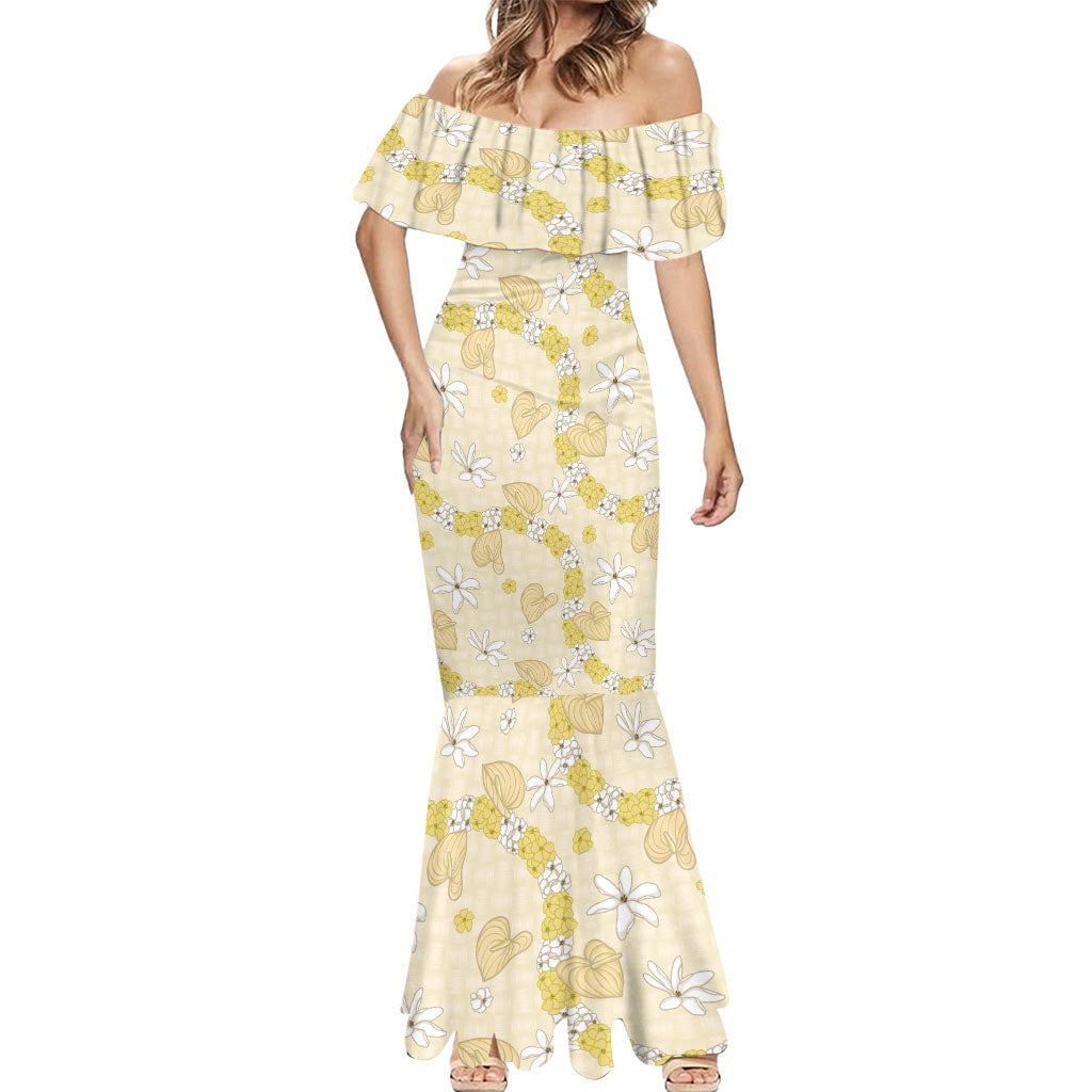 Hawaii Anthurium Tiare Pikake Lei Mermaid Dress Melemele Lauhala Art Pattern LT01 - Polynesian Pride