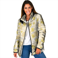 Hawaii Anthurium Tiare Pikake Lei Padded Jacket Melemele Lauhala Art Pattern LT01 Women Yellow - Polynesian Pride