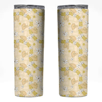 Hawaii Anthurium Tiare Pikake Lei Skinny Tumbler Melemele Lauhala Art Pattern LT01 Yellow - Polynesian Pride