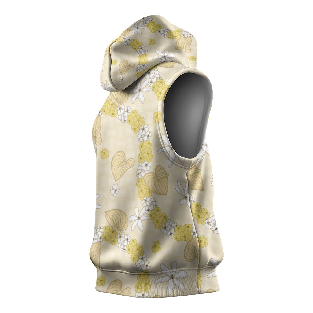 Hawaii Anthurium Tiare Pikake Lei Sleeveless Hoodie Melemele Lauhala Art Pattern LT01 - Polynesian Pride