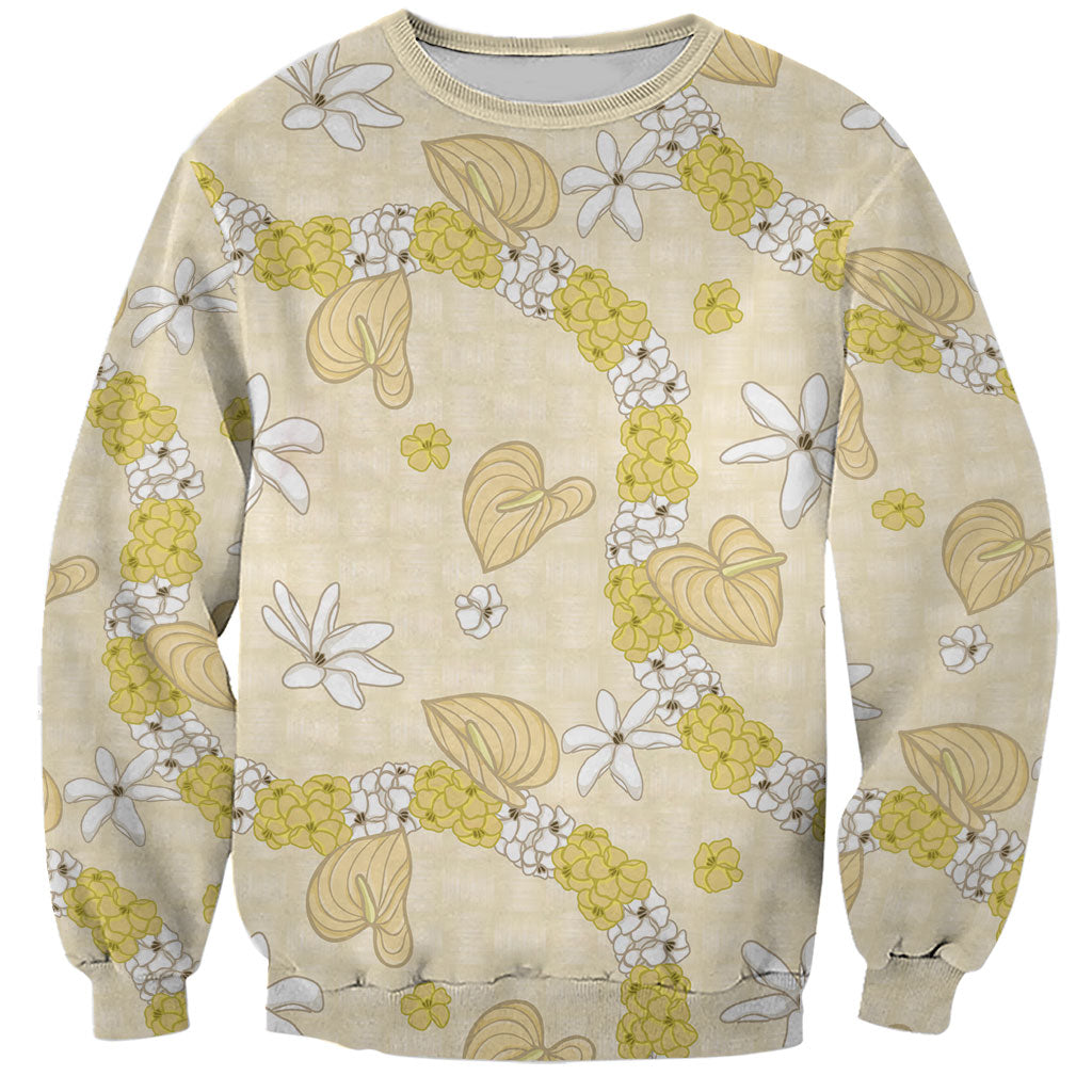 Hawaii Anthurium Tiare Pikake Lei Sweatshirt Melemele Lauhala Art Pattern LT01 Unisex Yellow - Polynesian Pride