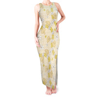 Hawaii Anthurium Tiare Pikake Lei Tank Maxi Dress Melemele Lauhala Art Pattern LT01 Women Yellow - Polynesian Pride