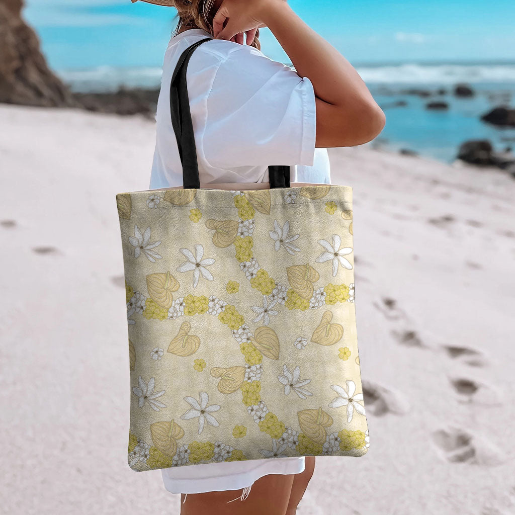 Hawaii Anthurium Tiare Pikake Lei Tote Bag Melemele Lauhala Art Pattern LT01 - Polynesian Pride