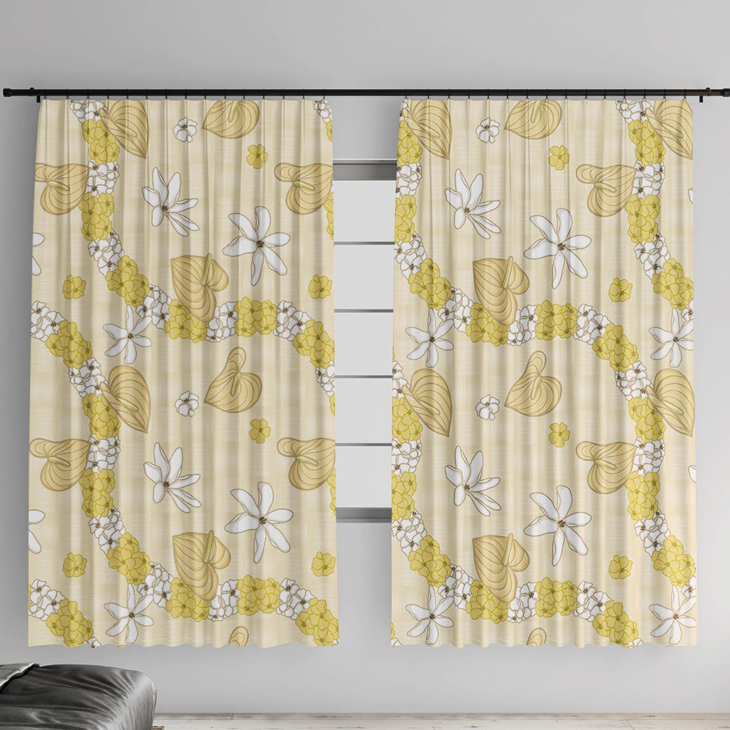 Hawaii Anthurium Tiare Pikake Lei Window Curtain Melemele Lauhala Art Pattern LT01 With Hooks Yellow - Polynesian Pride