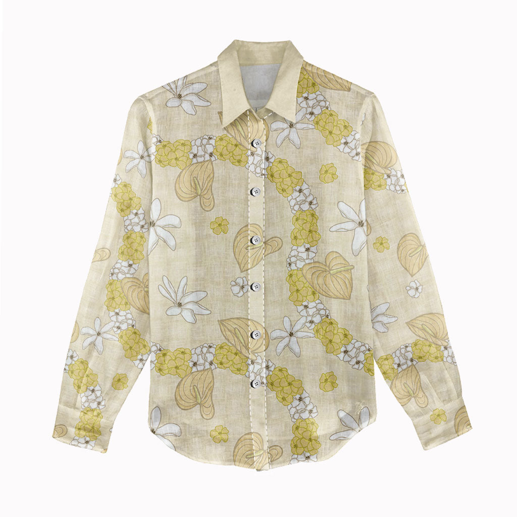 Hawaii Anthurium Tiare Pikake Lei Women Casual Shirt Melemele Lauhala Art Pattern LT01 - Polynesian Pride