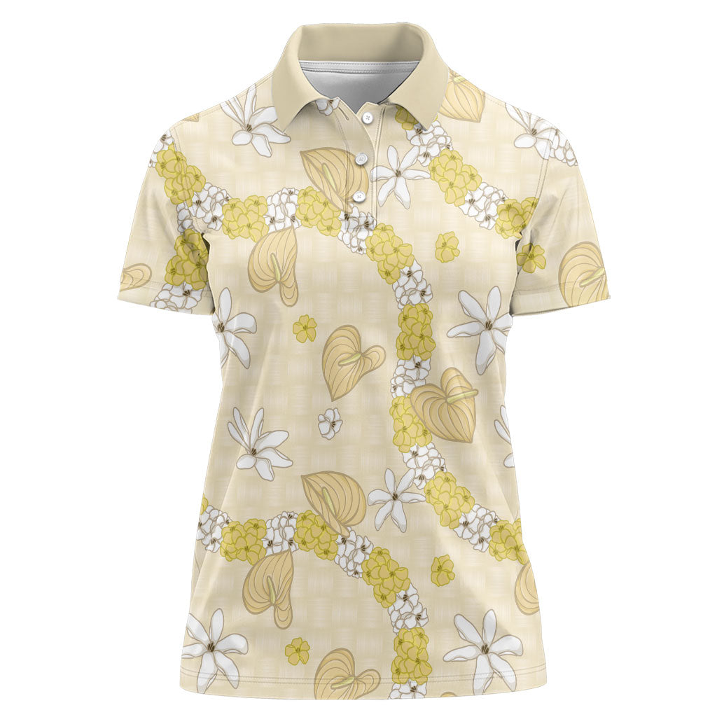 Hawaii Anthurium Tiare Pikake Lei Women Polo Shirt Melemele Lauhala Art Pattern LT01 Female Yellow - Polynesian Pride