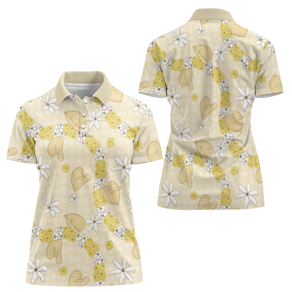 Hawaii Anthurium Tiare Pikake Lei Women Polo Shirt Melemele Lauhala Art Pattern LT01 - Polynesian Pride