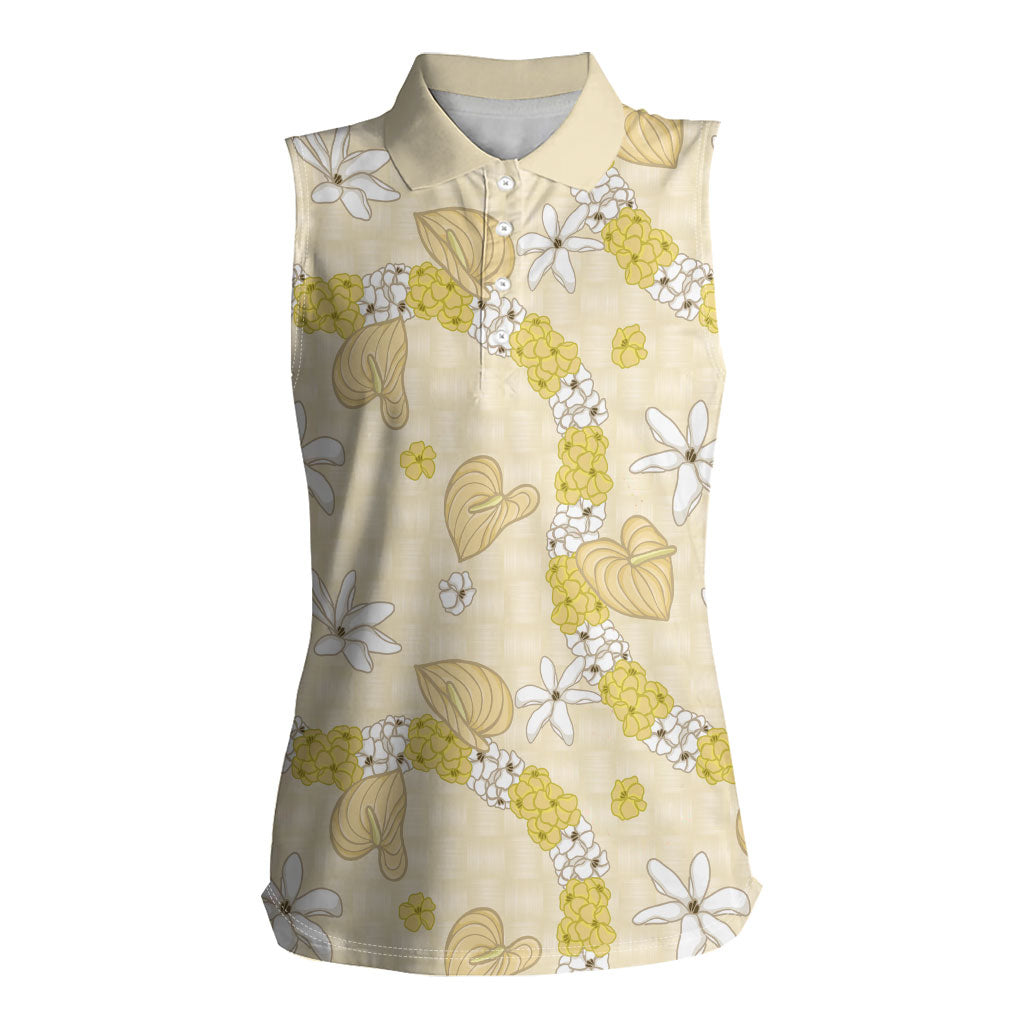 Hawaii Anthurium Tiare Pikake Lei Women Sleeveless Polo Shirt Melemele Lauhala Art Pattern LT01 Female Yellow - Polynesian Pride