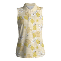 Hawaii Anthurium Tiare Pikake Lei Women Sleeveless Polo Shirt Melemele Lauhala Art Pattern LT01 Female Yellow - Polynesian Pride