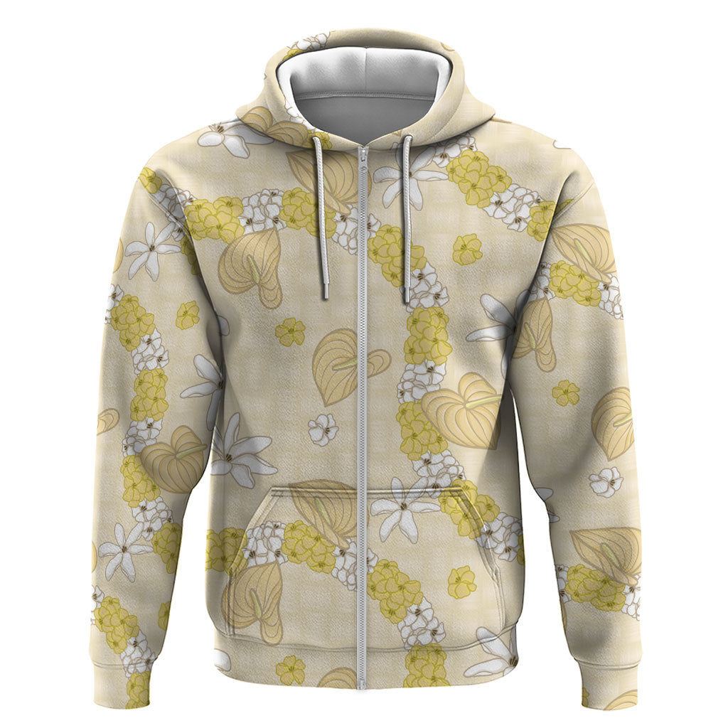Hawaii Anthurium Tiare Pikake Lei Zip Hoodie Melemele Lauhala Art Pattern LT01 Zip Hoodie Yellow - Polynesian Pride