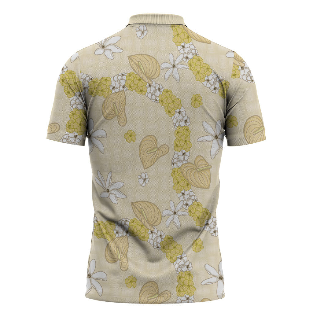 Hawaii Anthurium Tiare Pikake Lei Zipper Polo Shirt Melemele Lauhala Art Pattern LT01 - Polynesian Pride