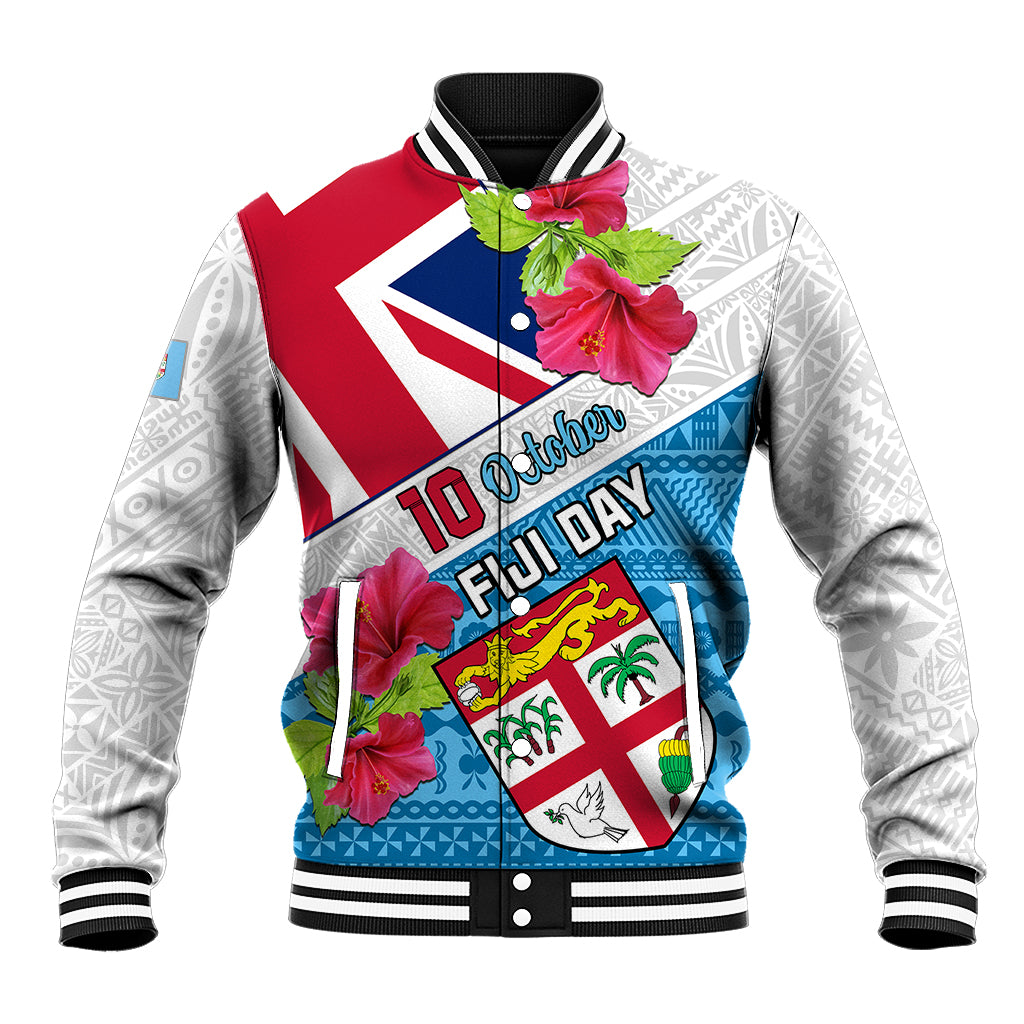 Fiji Day Baseball Jacket Fijian Hibiscus Special Version LT01 Unisex White - Polynesian Pride