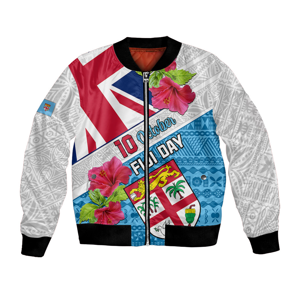 Fiji Day Bomber Jacket Fijian Hibiscus Special Version LT01 Unisex White - Polynesian Pride