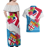 Fiji Day Couples Matching Off Shoulder Maxi Dress and Hawaiian Shirt Fijian Hibiscus Special Version LT01 - Polynesian Pride