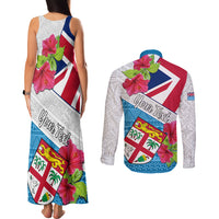 Personalised Fiji Day Couples Matching Tank Maxi Dress and Long Sleeve Button Shirts Fijian Hibiscus Special Version LT01 - Polynesian Pride