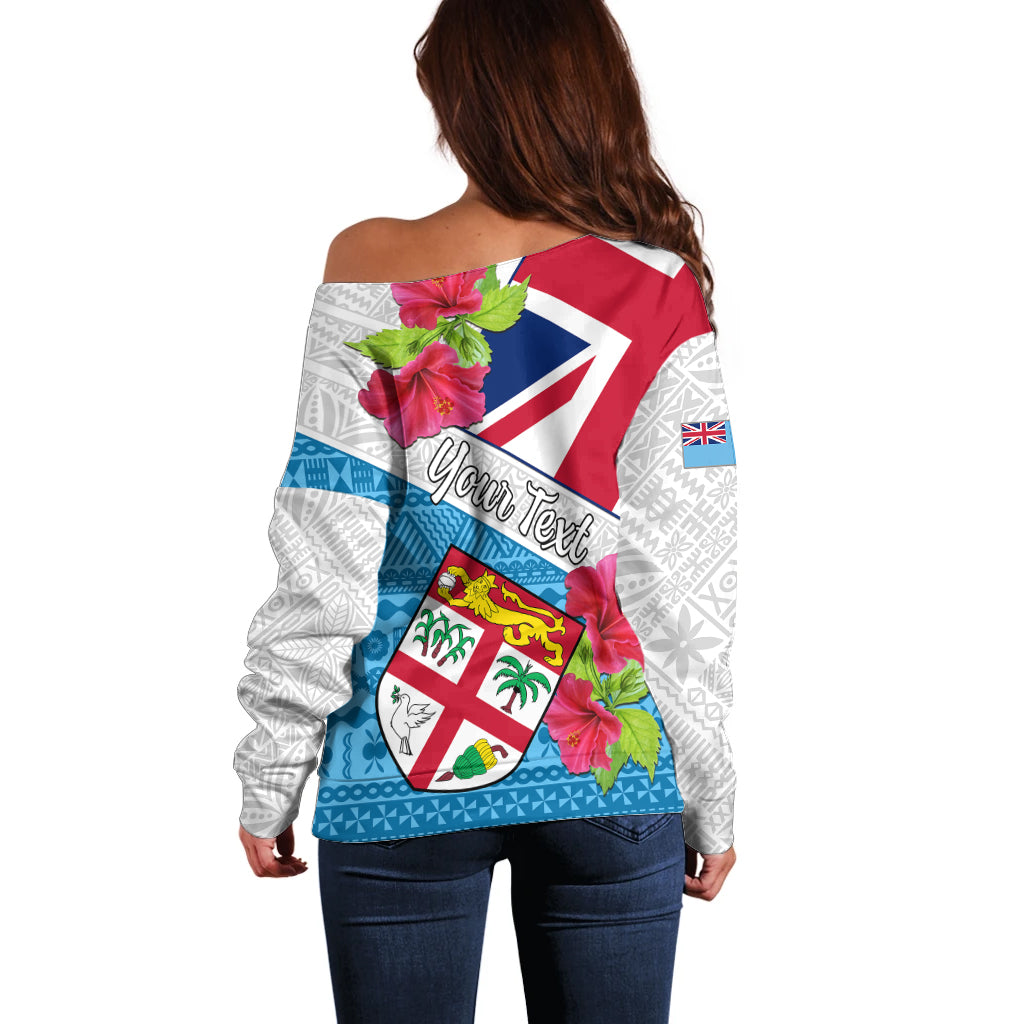 Personalised Fiji Day Off Shoulder Sweater Fijian Hibiscus Special Version LT01 - Polynesian Pride