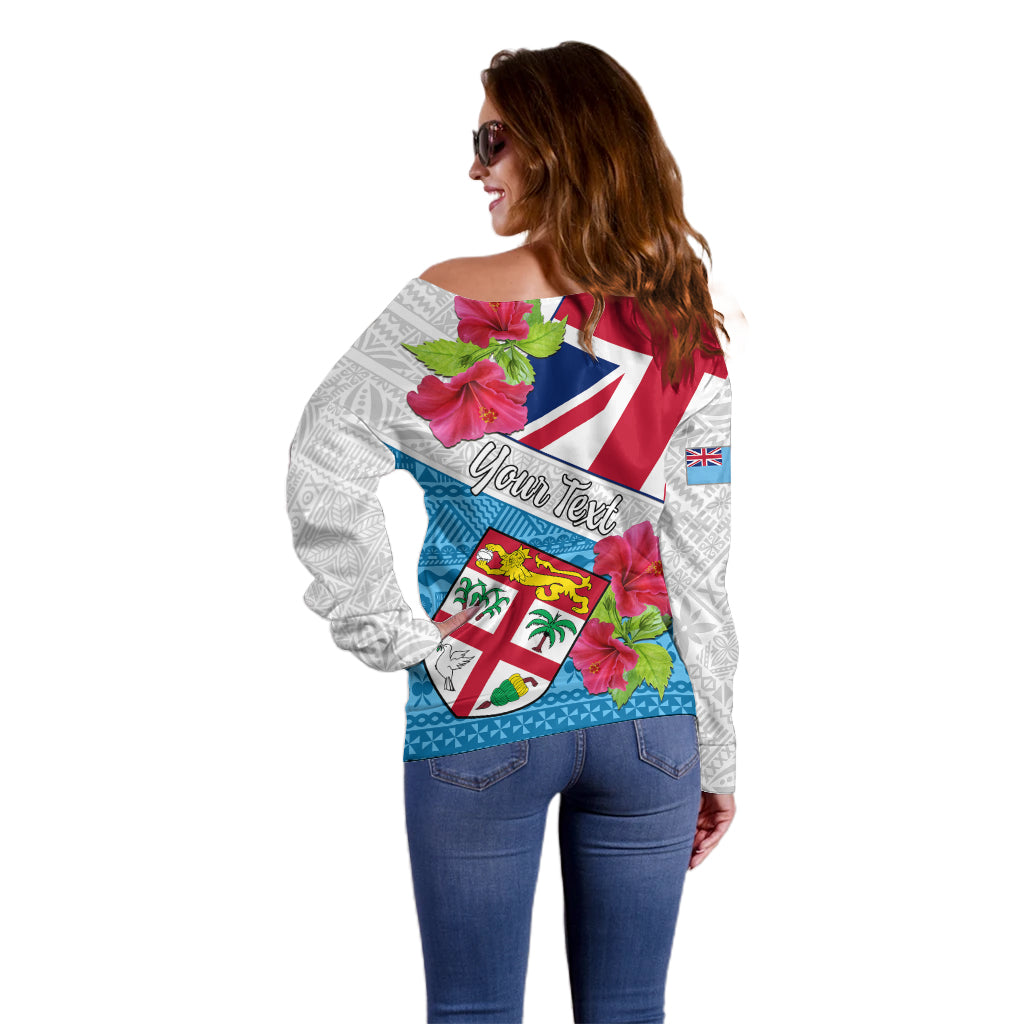 Personalised Fiji Day Off Shoulder Sweater Fijian Hibiscus Special Version LT01 - Polynesian Pride
