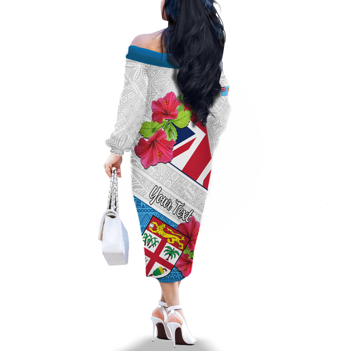 Personalised Fiji Day Off The Shoulder Long Sleeve Dress Fijian Hibiscus Special Version LT01 - Polynesian Pride