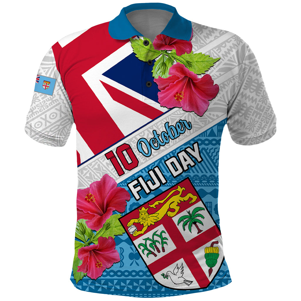 Personalised Fiji Day Polo Shirt Fijian Hibiscus Special Version LT01 White - Polynesian Pride