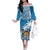 Fiji Family Matching Off Shoulder Long Sleeve Dress and Hawaiian Shirt Bula Fijian Tapa Pattern LT01 Mom's Dress Blue - Polynesian Pride