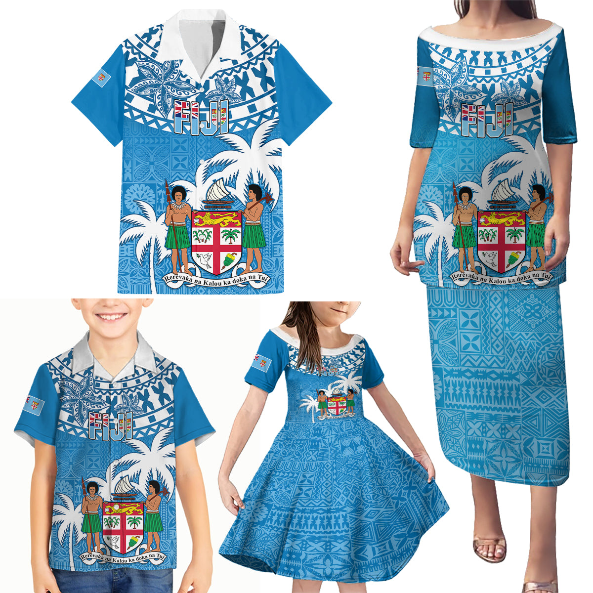 Fiji Family Matching Puletasi Dress and Hawaiian Shirt Bula Fijian Tapa Pattern LT01 - Polynesian Pride