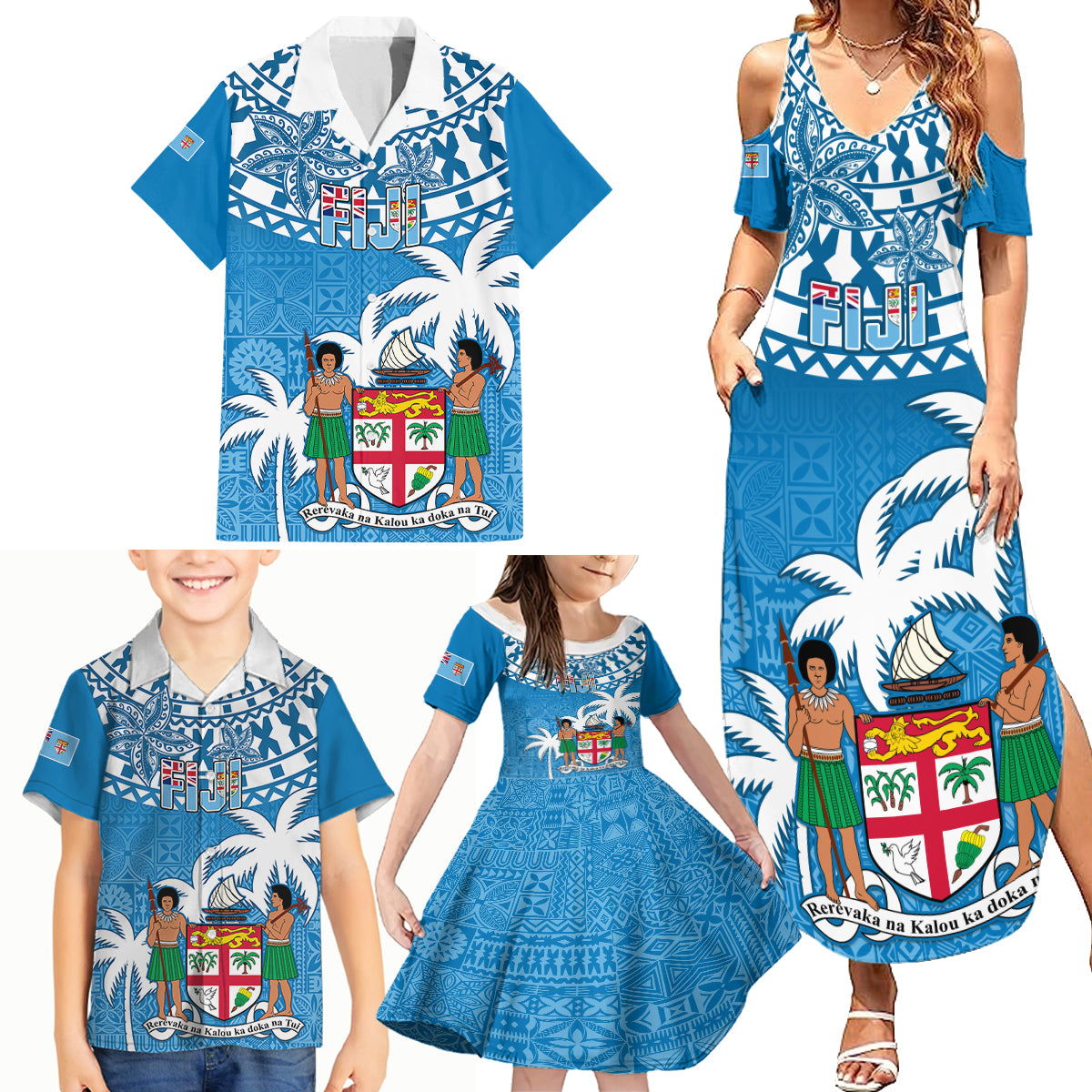 Fiji Family Matching Summer Maxi Dress and Hawaiian Shirt Bula Fijian Tapa Pattern LT01 - Polynesian Pride