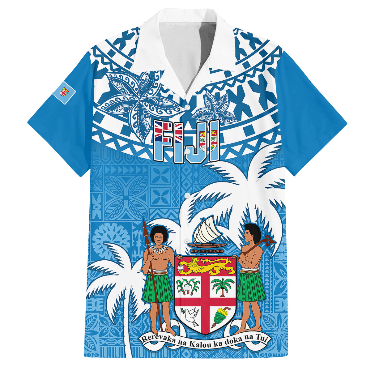 Fiji Family Matching Summer Maxi Dress and Hawaiian Shirt Bula Fijian Tapa Pattern LT01 Dad's Shirt - Short Sleeve Blue - Polynesian Pride