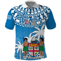 Fiji Polo Shirt Bula Fijian Tapa Pattern LT01 Blue - Polynesian Pride