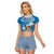 Fiji Raglan Cropped T Shirt Bula Fijian Tapa Pattern LT01 Female Blue - Polynesian Pride