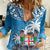Fiji Women Casual Shirt Bula Fijian Tapa Pattern LT01 Female Blue - Polynesian Pride