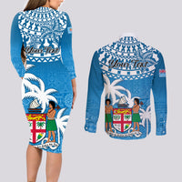 Personalised Fiji Couples Matching Long Sleeve Bodycon Dress and Long Sleeve Button Shirts Bula Fijian Tapa Pattern LT01 - Polynesian Pride