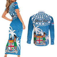 Personalised Fiji Couples Matching Short Sleeve Bodycon Dress and Long Sleeve Button Shirts Bula Fijian Tapa Pattern LT01 - Polynesian Pride